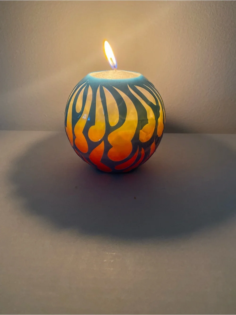 Original Sedona AZ Scene Decorative Round Carved Candle - Teal & Yellow & Orange